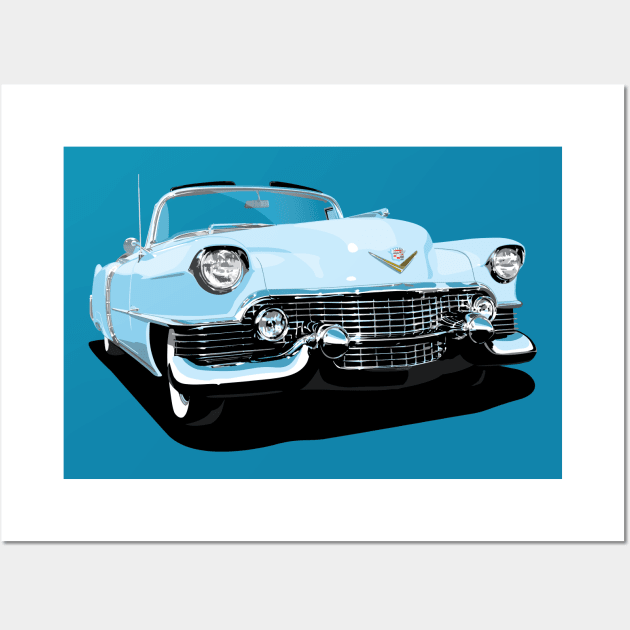 1954 Cadillac Series 62 Convertible in light blue Wall Art by candcretro